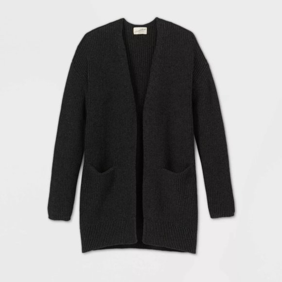 Cozy Ribbed Knit Dark Gray Long Cardigan - Picture 4 of 9